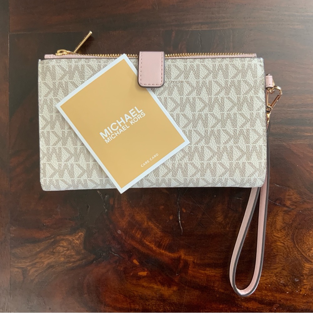 Michael Kors Monogram Wristlet in Cream and Pink NWOT